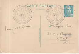 FRANCE : ENTIER POSTAL . 8 F . TYPE GANDON  . OBL . " CONGRES DES SABLES D'OLONNE " . 1953 . - Standard Postcards & Stamped On Demand (before 1995)
