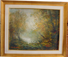 Michel CORNU (1950- ) "Automne" Paysage De Forêt Huile Sur Toile Cadre Bois Doré - Olii