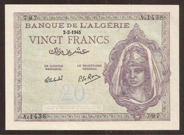 ALGERIA (ALGERIE). 20 Francs 2.2.1945. Pick 92 B. UNC. - Algeria