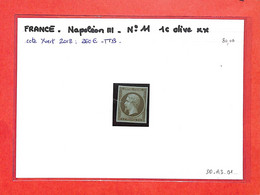 FRANCE - Napoleon III - N °11 Xx - 1c Olive - TTB - Cote Yvert 2018 :260€ - (DD-A3-01) - 1853-1860 Napoléon III