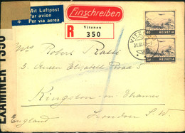 1942, Luftpostbrief Ab "VITZNAU 31.3.42" Nach London Mit Britischer Zensur - Michel 388 (2) - Non Classés