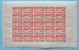 FEUILLE COMPLÈTE De 25 TIMBRES MAROC N° 86 NEUF ** MNH POSTE AÉRIENNE COIN DATÉ 1952 - Unused Stamps