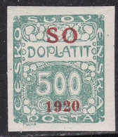 Eastern Silesia, 1920 - 500h Overprinted In Red - Nr.J10 MLH* - Silesia