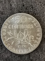 50 CENTIMES SEMEUSE 1912  ARGENT FRANCE / SILVER - G. 50 Centimes
