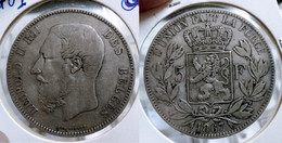 BELGIUM 5 FRANCS 1867 - DOT AFTER F - Km#24 SILVER (G#02-01) - 5 Francs