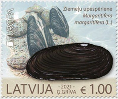 Latvia.2021.Europa CEPT.Endangered National Wildlife.Freshwater Pearl Mussel (Margaritifera Margaritifera).1 V. ** . - Coneshells