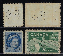 Canada 1922 / 1976 2 Stamp Perfin PS By Province Of Saskatchewan From Regina Lochung Perfore - Perfins