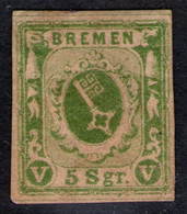 5 Sgr Moosgrün - Unscharfer Druck - Bremen Nr. 4 B Ungebraucht M. G. - Pracht - Geprüft - Brême