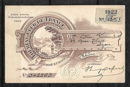 France Carte DuTouring Club De France 1922 Département Du Rhone Avec Vignette De Cotisation B/TB Voir Scans   - Tourism (Labels)