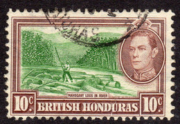 British Honduras 1938-47 10c Mahogany Logs, Used, SG 155 (WI2) - British Honduras (...-1970)