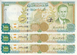 SYRIA 1000 LIRA POUNDS 1997 P-111  LOT X 5 (five) UNC NOTES    SERIES ( K ) PRINTED IN EUROPE SCARCE . WITH SYRIA MAP - Syria