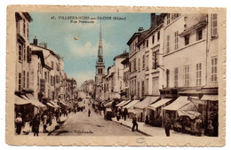 VILLEFRANCHE SUR SAONE -- 1933--Rue Nationale ( Animée , Commerces)...carte Colorisée......à Saisir - Villefranche-sur-Saone