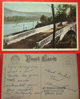 J1-America USA United States-Vintage Postcard-Portland,Oregon,Moffett Creek Bridge,Columbia River Highway,Car,Steam Ship - Portland