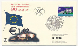 AUTRICHE - FDC Premier Timbre En Euro 1,02E - VIENNE - 7/5/1999 + OMEC Rouge Conseil De L'Europe Strasbourg - FDC