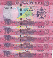 SOLOMON ISLANDS 10 DOLLARS 2017 P-33 LOT X5 UNC NOTES - Solomon Islands