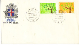 Iceland Island 1962 Europa - Tylized Tree With 19 Leaves  Mi 364-365 FDC - Cartas & Documentos