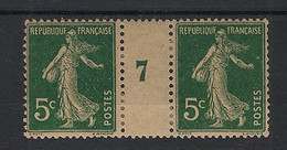 France - 1907 - N°Yv. 137 - Semeuse 5c Vert - Paire Millésimée 7 - Neuf * / MH VF - Millésimes