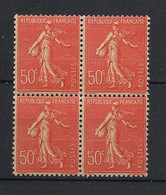 France - 1924-32 - N°Yv. 199n - Semeuse 50c Rouge - Faux De Marseille - Bloc De 4 - Neuf Luxe ** / MNH - Neufs