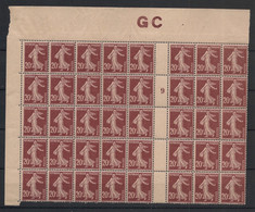 France - 1907 - N°Yv. 139e - Semeuse 20c Brun-rouge - Papier GC - Bloc De 40 Bord De Feuille - Neuf Luxe ** / MNH - Neufs