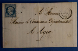 R3 FRANCE BELLE LETTRE RARE 1853 TONNINS POUR AGEN + N 10 + AFFRANCHISSEMENT INTERESSANT - 1852 Louis-Napoleon