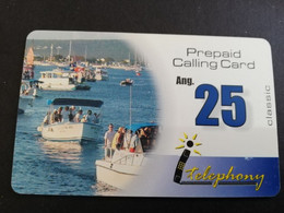 CURACAO PREPAIDS NAF 25,- I-TELEPHONY  BOATS (THICK CARD)  VERY FINE USED CARD        ** 5305AA** - Antillen (Niederländische)