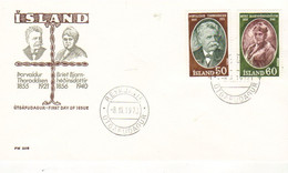 Iceland Island 1978 Scientists Thorvaldur Thoroddsen, Human Right Aktivist Briet Bjarnhédinsdóttir, MI 528-529 FDC - Briefe U. Dokumente