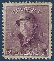Belgique Albert 1er Roi Casqué N°176** 2FR Lilas Tres Bon Centrage Superbe Signé Calves - Nuevos
