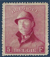 Belgique Albert 1er Roi Casqué N°177** 5FR Carmin Tres Bon Centrage Superbe Signé Calves - Neufs