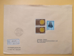 1970 BUSTA RACCOMANDATA ISLANDA ISLAND BOLLO EUROPA GRIMUR THOMSEN OBLITERE' REYKJAVIK FOR GERMANY - Cartas & Documentos