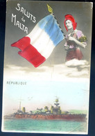 Cpa De Malte -- Saluts De Malta  --  Navire De Guerre République  ---  Patriotique    AVR21-10 - Malte