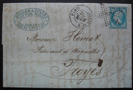 Paris Etoile 5 R De Bondy, Muller & Collet Fournitures Pour Piano 1866 Lettre Pour Troyes - 1849-1876: Periodo Clásico