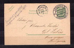Czechoslovakia Postal Card Posted Teschen 2  , Cieszyn 2  - Tešin    1908 To Hungary - ...-1918 Prephilately