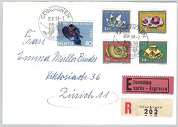 Schweiz Pro Patria 1958, Eingeschriebener Expressbrief Göschenen - Zürich. Ortswebestempel Nordportal Gotthard-Tunnel - Briefe U. Dokumente