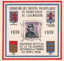 LUXEMBOURG 1939 CARTE  SOUVENIR JOURNEE DU TIMBRE - Covers & Documents
