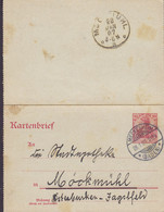 Deutsches Reich Postal Stationery Ganzsache Entier Germania Kartenbrief MECKESHEIM (Baden) 1907 MÖCKMÜHL (Arr.) - Autres & Non Classés