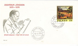 Iceland Island 1975 Asgrimur Jonsson's 100th Birthday, Husafellswald To Langjökull; Painting   MI 513 FDC - Lettres & Documents