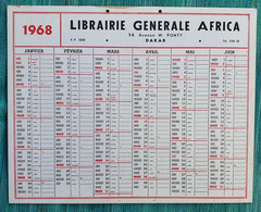 Grand Calendrier De Bureau 1968 Librairie Générale Africa Dakar Sénégal - Grand Format : 1961-70