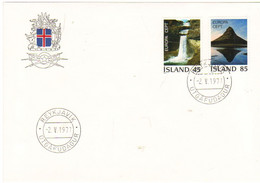 Iceland Island 1977 Europa, Landscapes  Ofaerufoss, Eldgjá.Kirkjufell, Grundarfjordur MI 522-523 FDC - Cartas & Documentos