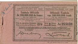 Anvers, Exposition Coloniale De 1930, Carnet Complet De Billets De Tombola - Lotterielose