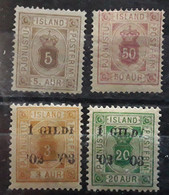 ISLAND ISLANDE 1876 - 1902 Service  4 Timbres , Yvert No 3,9,10,15 , Neufs * B TB Cote 93 Euros - Service