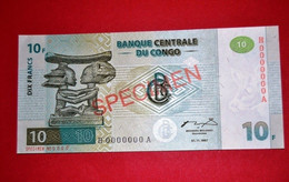 CONGO 10 Francs P-87s - 1-11-1997 - SPECIMEN - UNC - Democratic Republic Of The Congo & Zaire