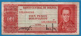 BOLIVIA 	100 Pesos Bolivanos	 	  L. 13.07.1962	# 15L080295 P# 163 Simón Bolívar - Bolivië