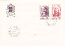 Iceland Island 1979  Personalities (III). Headmistress Ingibjörg H. Bjarnason And Author Torfhildur Hólm MI 541-542 FDC - Covers & Documents