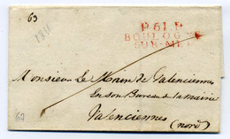 P961P  BOULOGNE SUR MER  42x14 Rouge / Dept Du Pas De Calais - 1801-1848: Précurseurs XIX