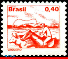 Ref. BR-1445-B BRAZIL 1980 JOBS, NATIONAL PROFESSIONS,1977, , COWBOY, PHOSPHORESCENT MNH 1V Sc# 1445 - Ungebraucht