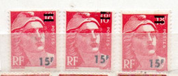 FRANCE N° 968 15F S 15F ROUGE TYPE MARIANNE DE GANDON 3 POSITIONS DE SURCHARGE NEUF SANS CHARNIERE - Neufs