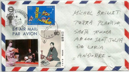 Geisha, Lettre Adressée Andorra Avec Vignette Japonaise Covid-19 - Storia Postale