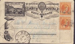 Luxembourg Exposition Internationale Timbres 1927 Carte Postale Par Ballon Via ROODT (Arr.) DIFFERDANGE (Arr.) Charlotte - Covers & Documents