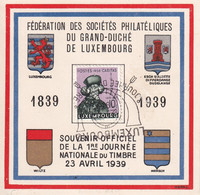 LUXEMBOURG 1939 CARTE SOUVENIR JOURNEE DU TIMBRE - Covers & Documents