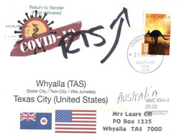 (OO 14) City Of Whyalla (TAS) Twin With USA Texas City - Stay Safe / COVID-19 - 22-1-2021 RTS To Sydney - Brieven En Documenten